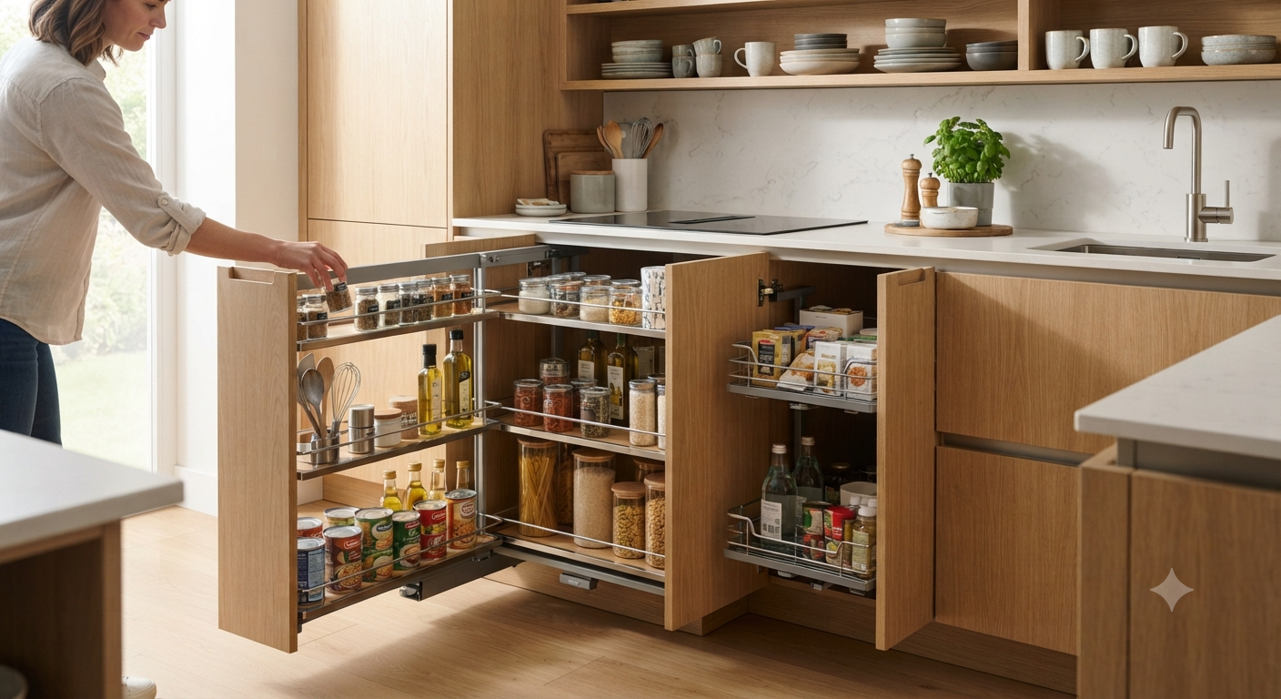 Phụ kiện tủ bếp và không gian lưu trữ thông minh
